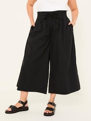 FatFace Aubrey Black Wide Leg Crop Trouser - Image 1 of 13