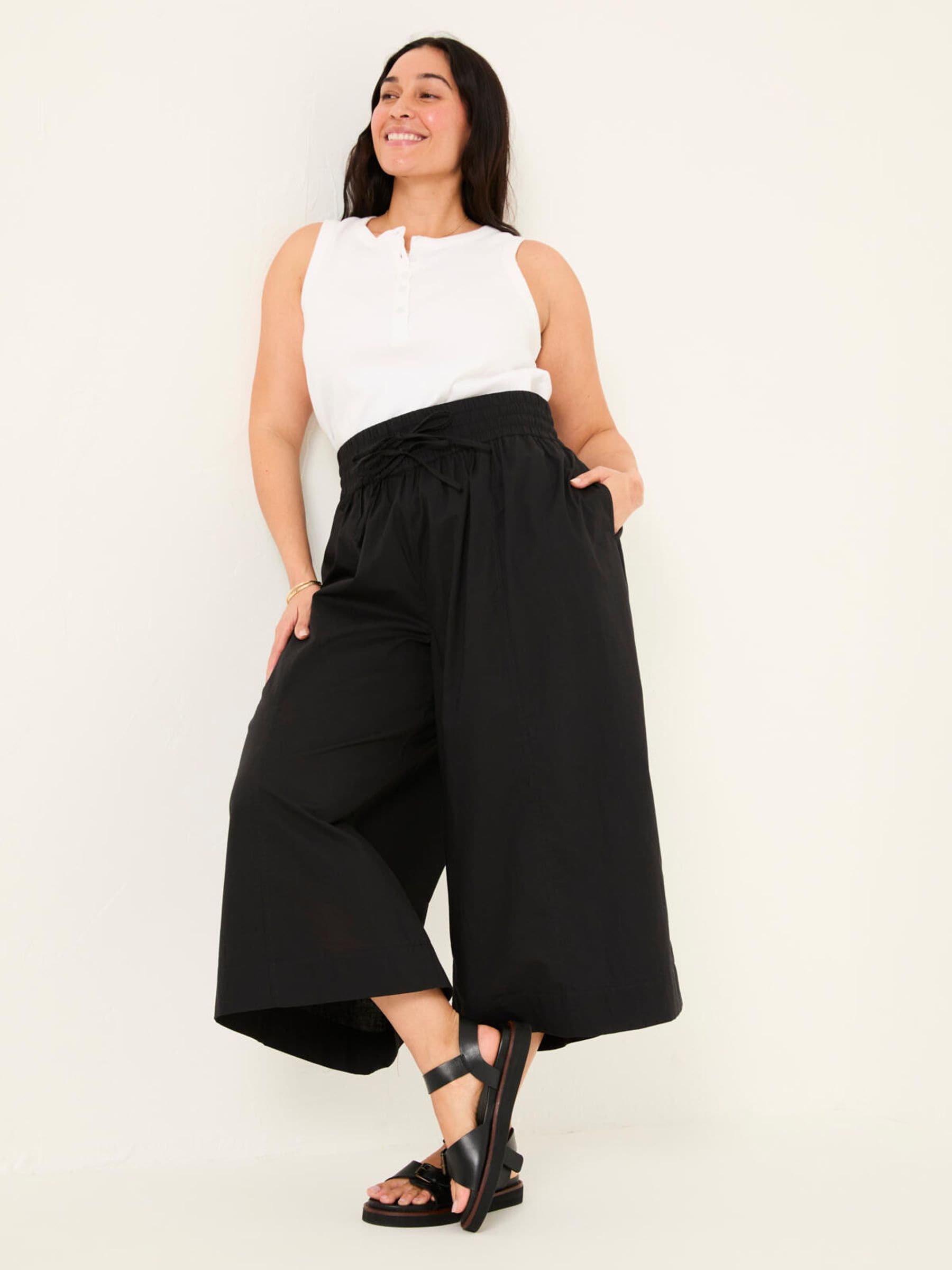 Buy FatFace Aubrey Black Wide Leg Crop Trouser from Next USA