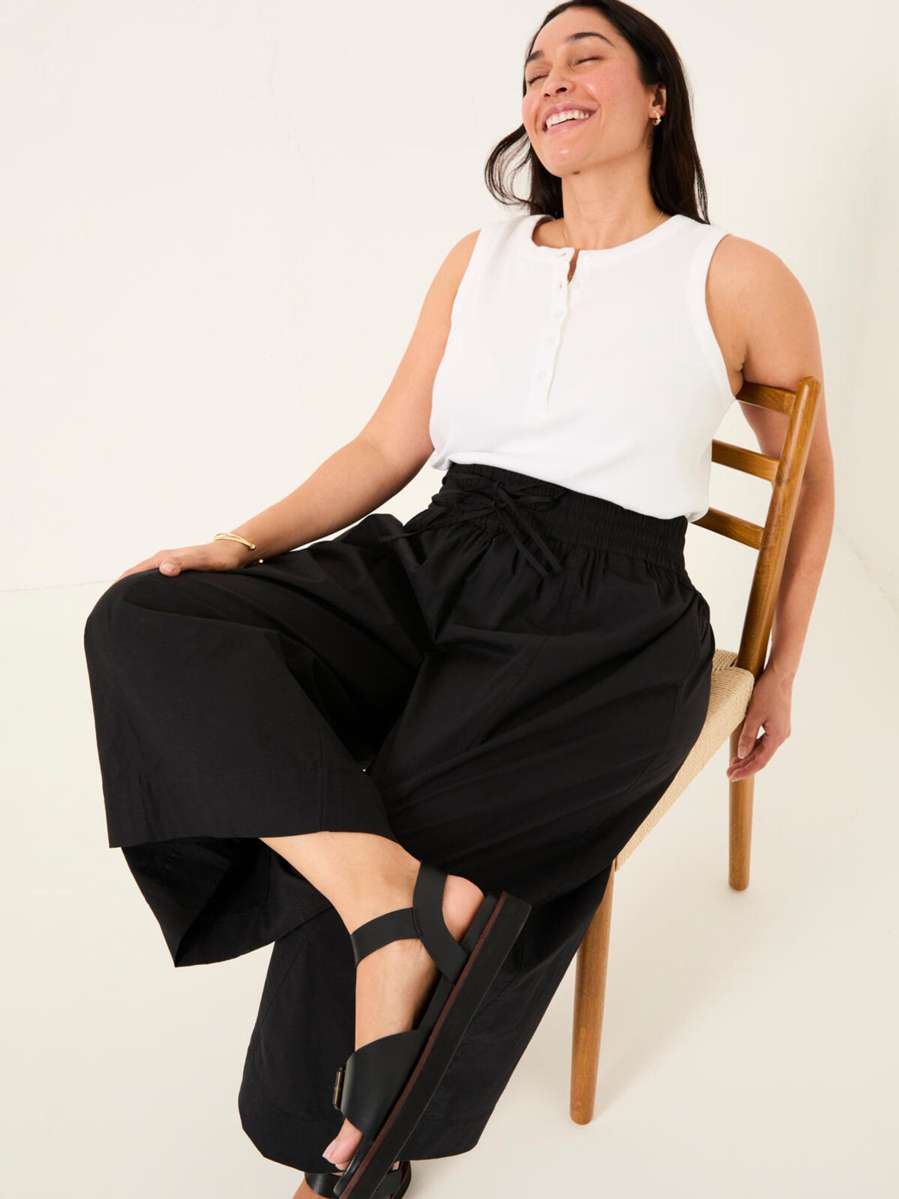 Buy FatFace Aubrey Black Wide Leg Crop Trouser from Next USA