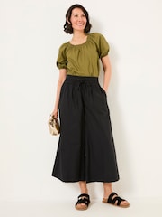 FatFace Aubrey Black Wide Leg Crop Trouser - Image 8 of 13