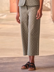 FatFace Nina Light Green Embroidered Cropped Trousers - Image 1 of 11