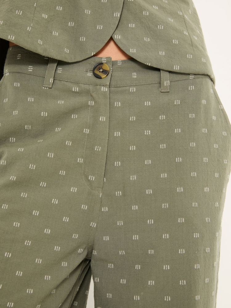 FatFace Nina Light Green Embroidered Cropped Trousers - Image 10 of 11