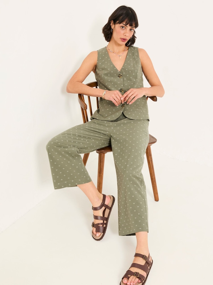FatFace Nina Light Green Embroidered Cropped Trousers - Image 2 of 11