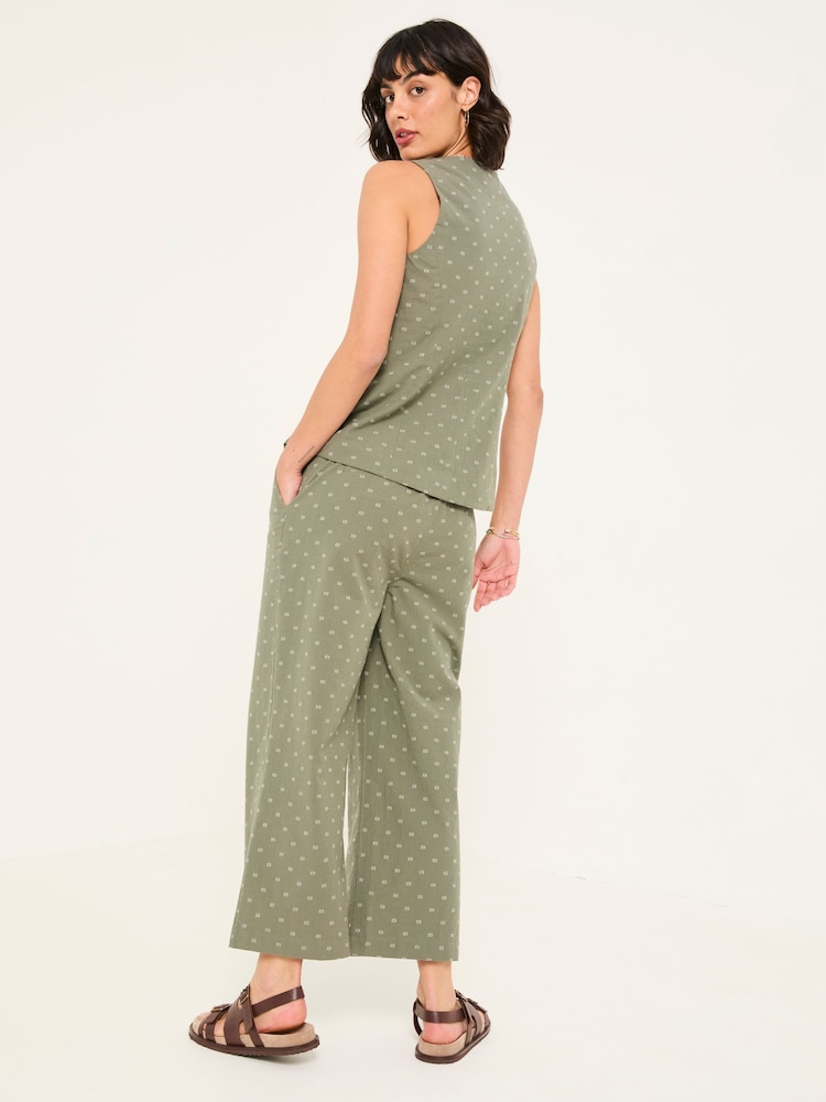 FatFace Nina Light Green Embroidered Cropped Trousers - Image 3 of 11