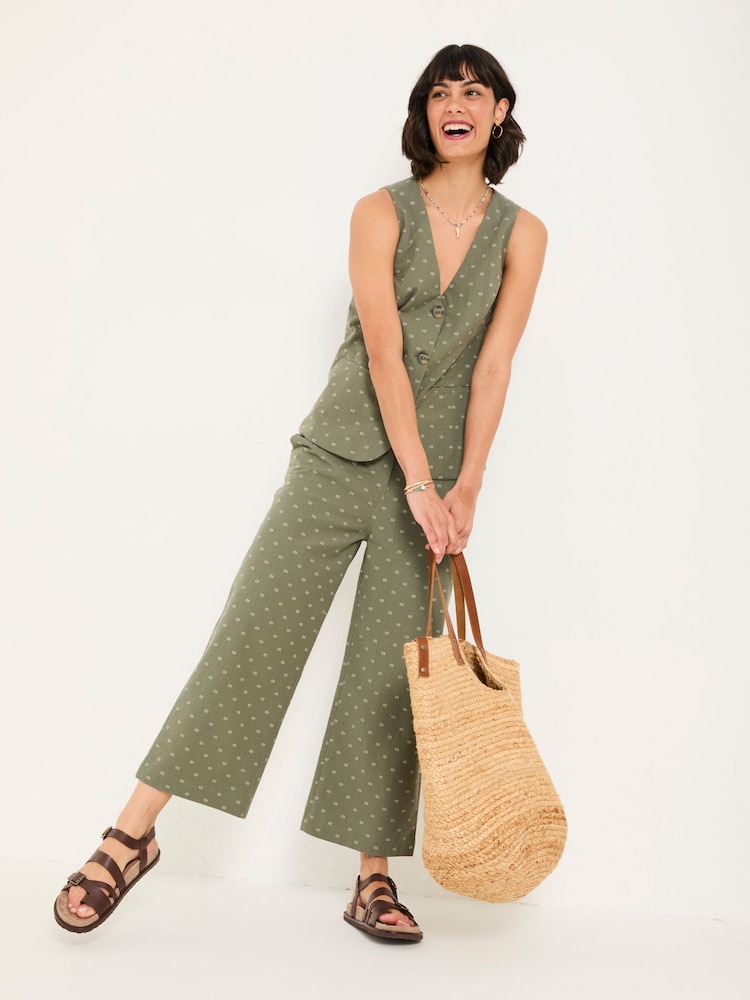 FatFace Nina Light Green Embroidered Cropped Trousers - Image 5 of 11