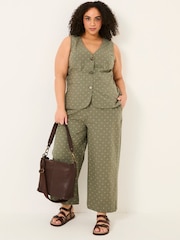 FatFace Nina Light Green Embroidered Cropped Trousers - Image 6 of 11