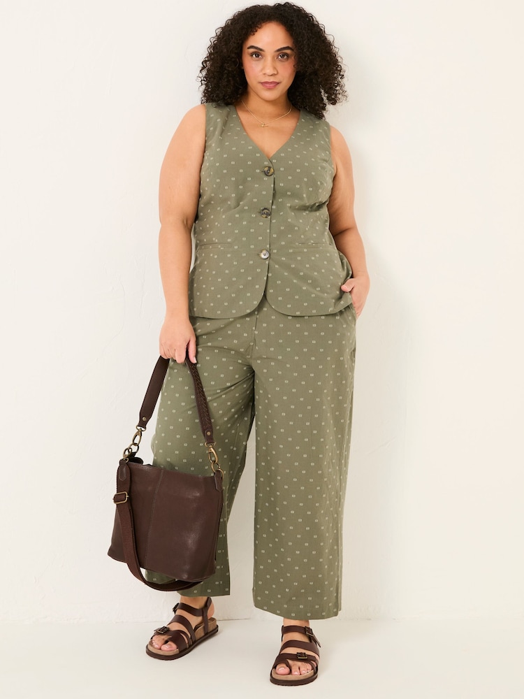 FatFace Nina Light Green Embroidered Cropped Trousers - Image 6 of 11