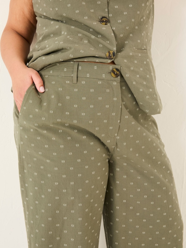 FatFace Nina Light Green Embroidered Cropped Trousers - Image 9 of 11