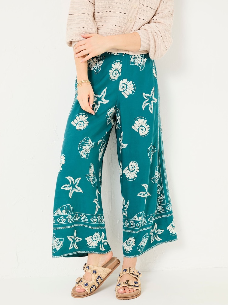 FatFace Eliza Teal Blue Shell Cropped Trousers - Image 1 of 6