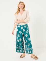 FatFace Eliza Teal Blue Shell Cropped Trousers - Image 2 of 6