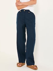 FatFace Lydia Navy Straight Leg Linen Trousers - Image 1 of 7