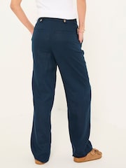 FatFace Lydia Navy Straight Leg Linen Trousers - Image 2 of 7
