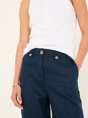 FatFace Lydia Navy Straight Leg Linen Trousers - Image 4 of 7