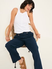 FatFace Lydia Navy Straight Leg Linen Trousers - Image 6 of 7