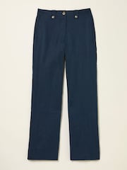 FatFace Lydia Navy Straight Leg Linen Trousers - Image 7 of 7