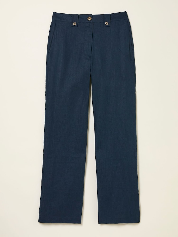 FatFace Lydia Navy Straight Leg Linen Trousers - Image 7 of 7