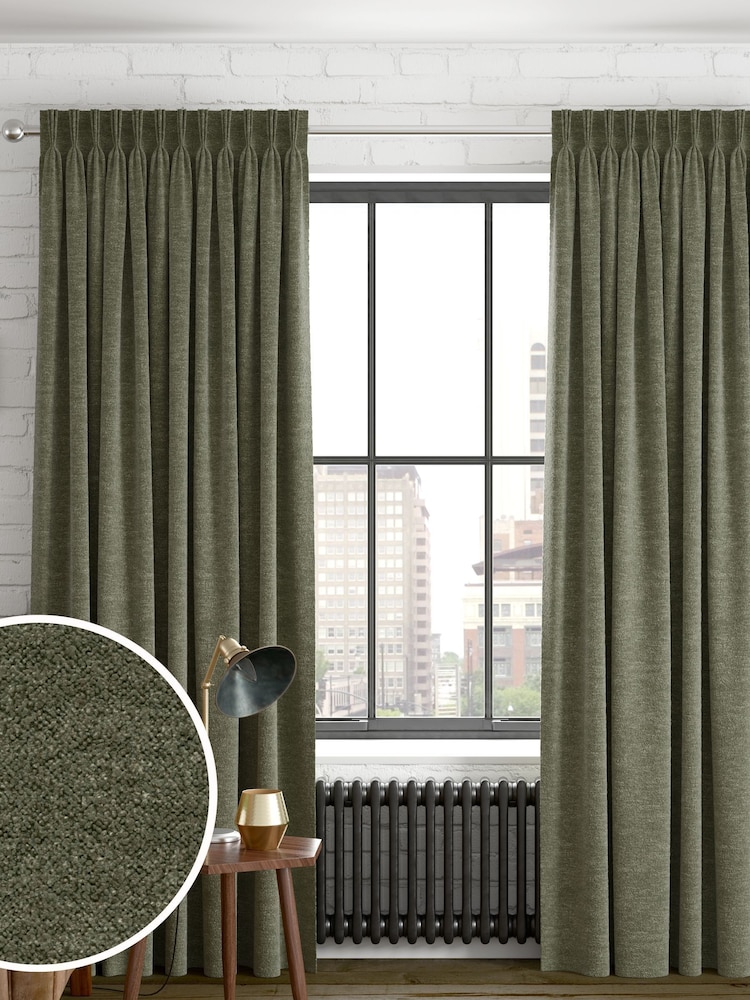 Olive Green Boucle Textured Made to Measure Curtains - Image 1 of 6