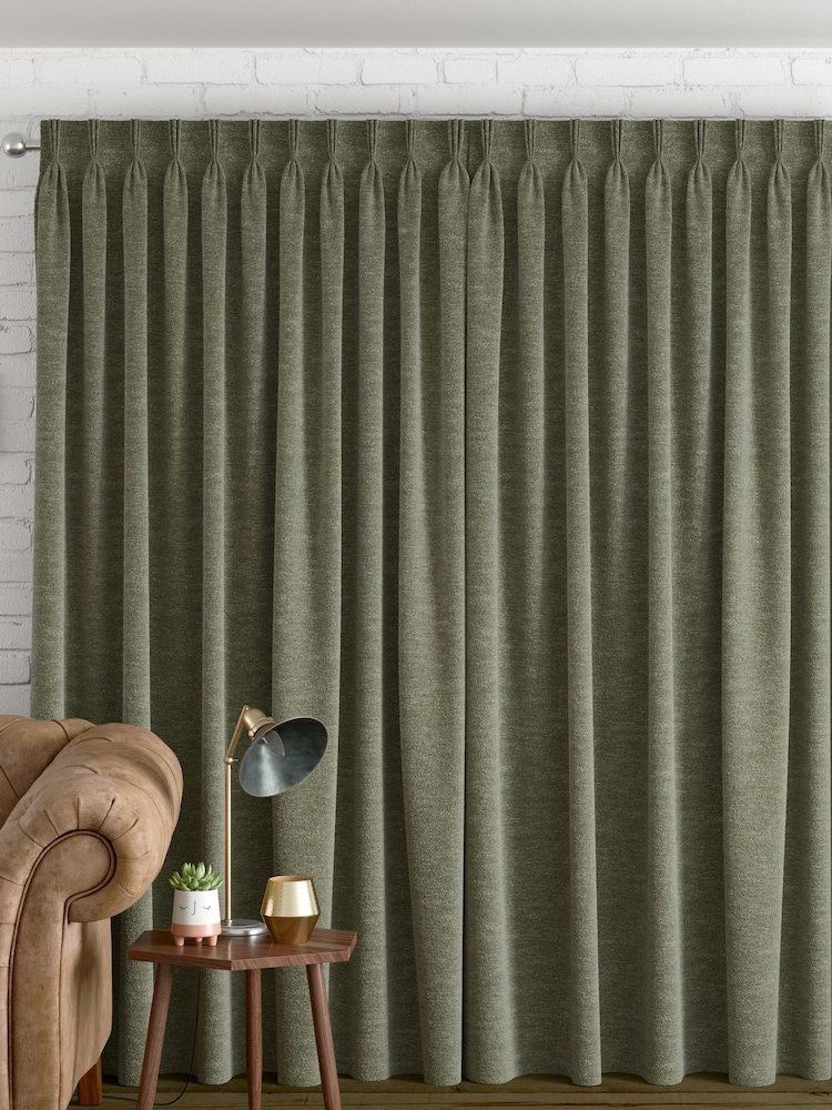 Olive Green Boucle Textured Made to Measure Curtains - Image 2 of 6