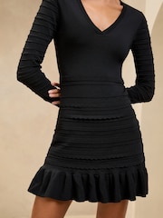 Noir - Lipsy Knitted V-Neck Stitch Detail Mini Dress - Image 3 of 4