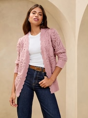 Rose rose - Cardigan long Lipsy en maille Pretty Stitch au crochet - Image 1 de 4