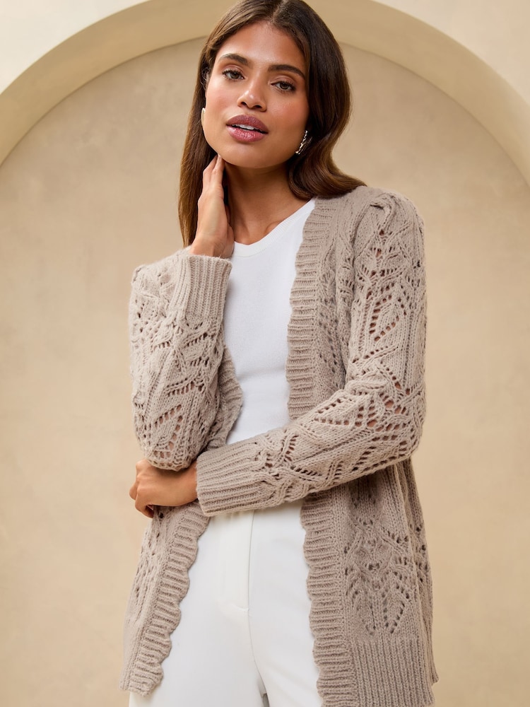neutre - Cardigan long Lipsy en maille Pretty Stitch au crochet - Image 1 de 4