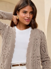 neutre - Cardigan long Lipsy en maille Pretty Stitch au crochet - Image 4 de 4
