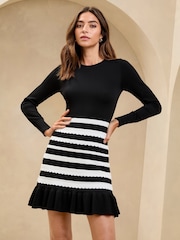 Lipsy Mini robe en maille festonnée au point de rayure - Image 4 of 5
