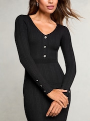 Negro - Lipsy Knitted Cable Ribbed Detail Bodycon Midi Dress - Imagen 2 de 4