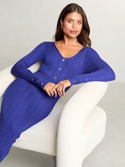 Azul - Lipsy Knitted Cable Ribbed Detail Bodycon Midi Dress - Imagen 2 de 4