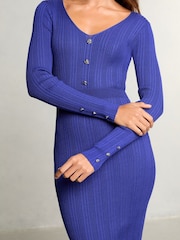 Azul - Lipsy Knitted Cable Ribbed Detail Bodycon Midi Dress - Imagen 3 de 4