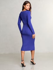 Azul - Lipsy Knitted Cable Ribbed Detail Bodycon Midi Dress - Imagen 4 de 4