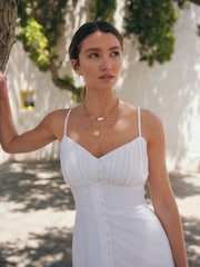 White Button Down Midi Dress With Linen - Image 6 of 10