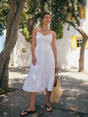 White Button Down Midi Dress With Linen - Image 7 of 10