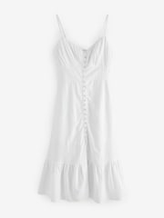 White Button Down Midi Dress With Linen - Image 8 of 10