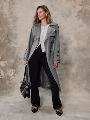 Mint Velvet Grey Relaxed 100% Cotton Trench Coat - Image 2 of 4