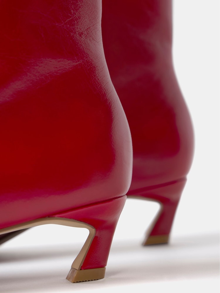 Mint Velvet Red Leather Kitten Heel Boots - Image 2 of 2