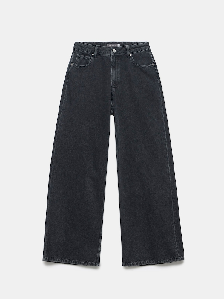 Mint Velvet Black 100% Cotton Washed Wide Leg Jeans - Image 3 of 4