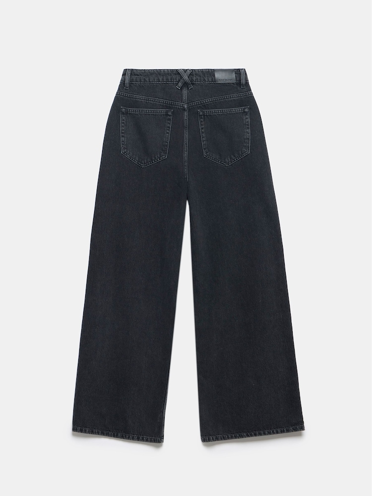 Mint Velvet Black 100% Cotton Washed Wide Leg Jeans - Image 4 of 4