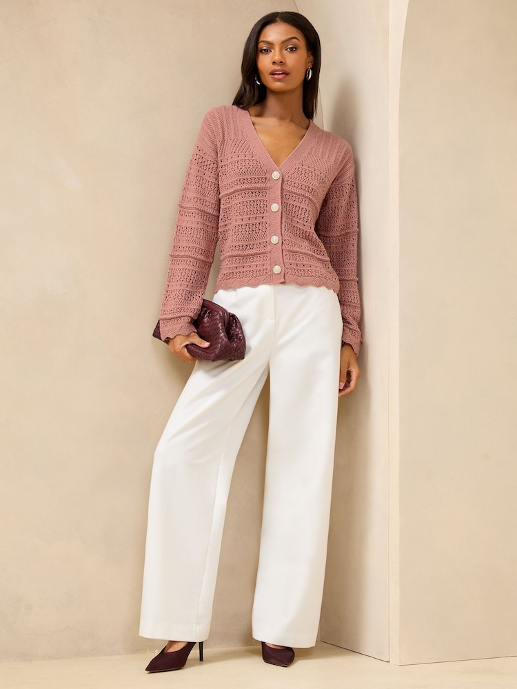 Lipsy Pink Pretty Stitch Knit Cardigan - Image 3 of 4