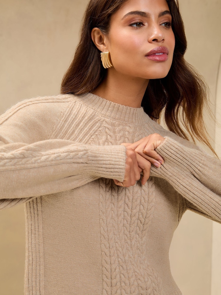 Lipsy Neutral Cable Knit Turtle Neck Jumper - Image 2 of 4