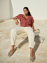 Brown/Ecru Spot Peter Pan Collar Sheer Short Sleeve Blouse - Image 3 of 8
