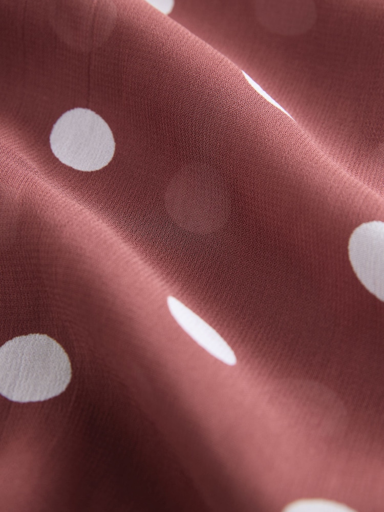 Brown/Ecru Spot Peter Pan Collar Sheer Short Sleeve Blouse - Image 8 of 8
