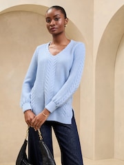 Blue Cable Knit - Lipsy V-Neck Longline Knitted Jumper - Imagen 1 de 4