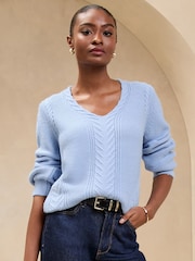 Blue Cable Knit - Lipsy V-Neck Longline Knitted Jumper - Imagen 3 de 4