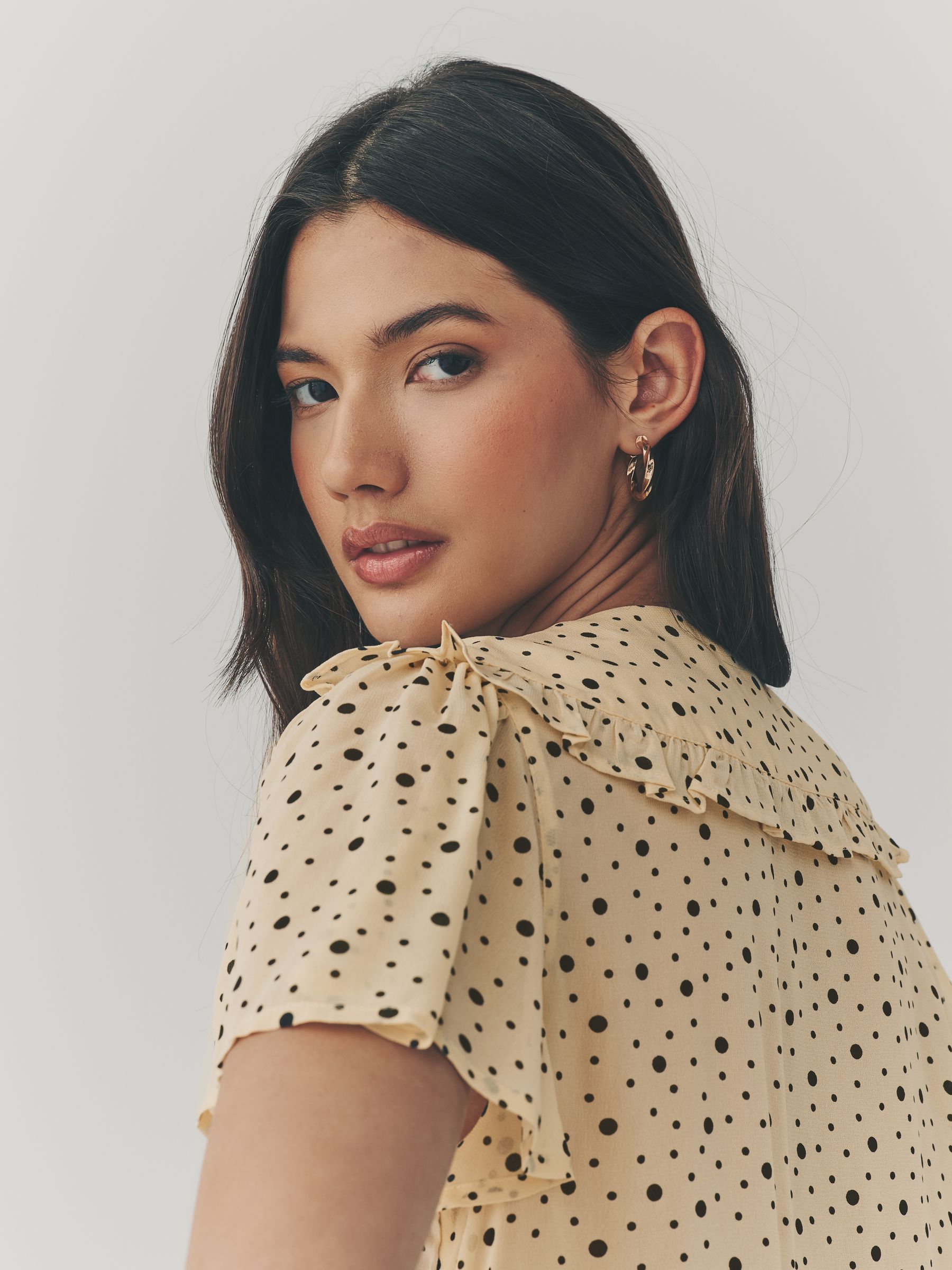 Buy Yellow Ditsy Spot Peter Pan Collar Sheer Short Sleeve