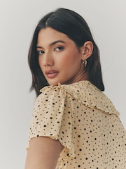Yellow Ditsy Spot Peter Pan Collar Sheer Short Sleeve Blouse - Image 4 of 8