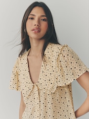 Yellow Ditsy Spot Peter Pan Collar Sheer Short Sleeve Blouse - Image 5 of 8
