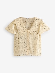 Yellow Ditsy Spot Peter Pan Collar Sheer Short Sleeve Blouse - Image 6 of 8