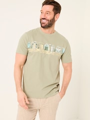 FatFace Sage Green VW Beach Hut Tshirt - Image 1 of 6