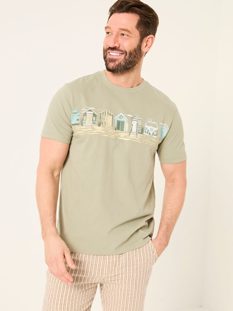 FatFace Sage Green VW Beach Hut Tshirt - Image 1 of 6
